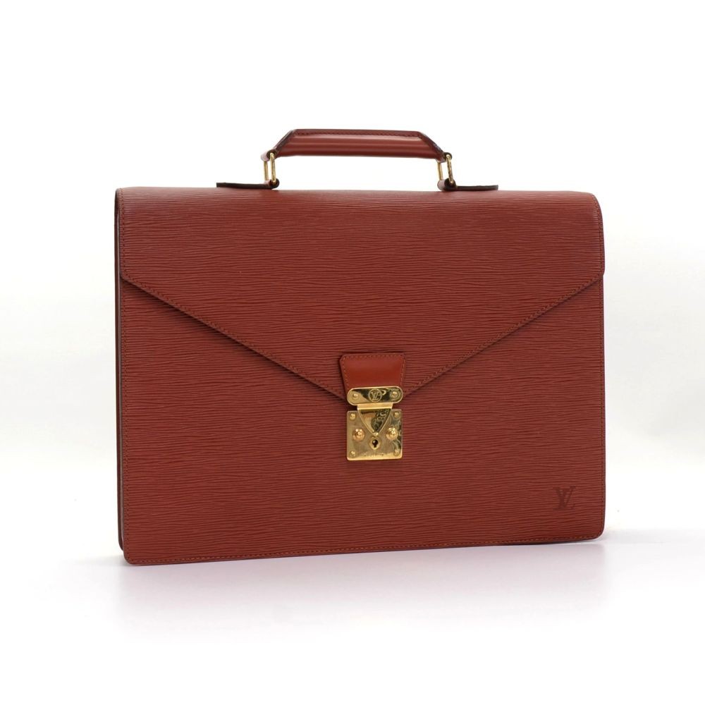Auth Louis Vuitton Epi Serviette Ambassadeur Brown Briefcase M54418 LV 7609F