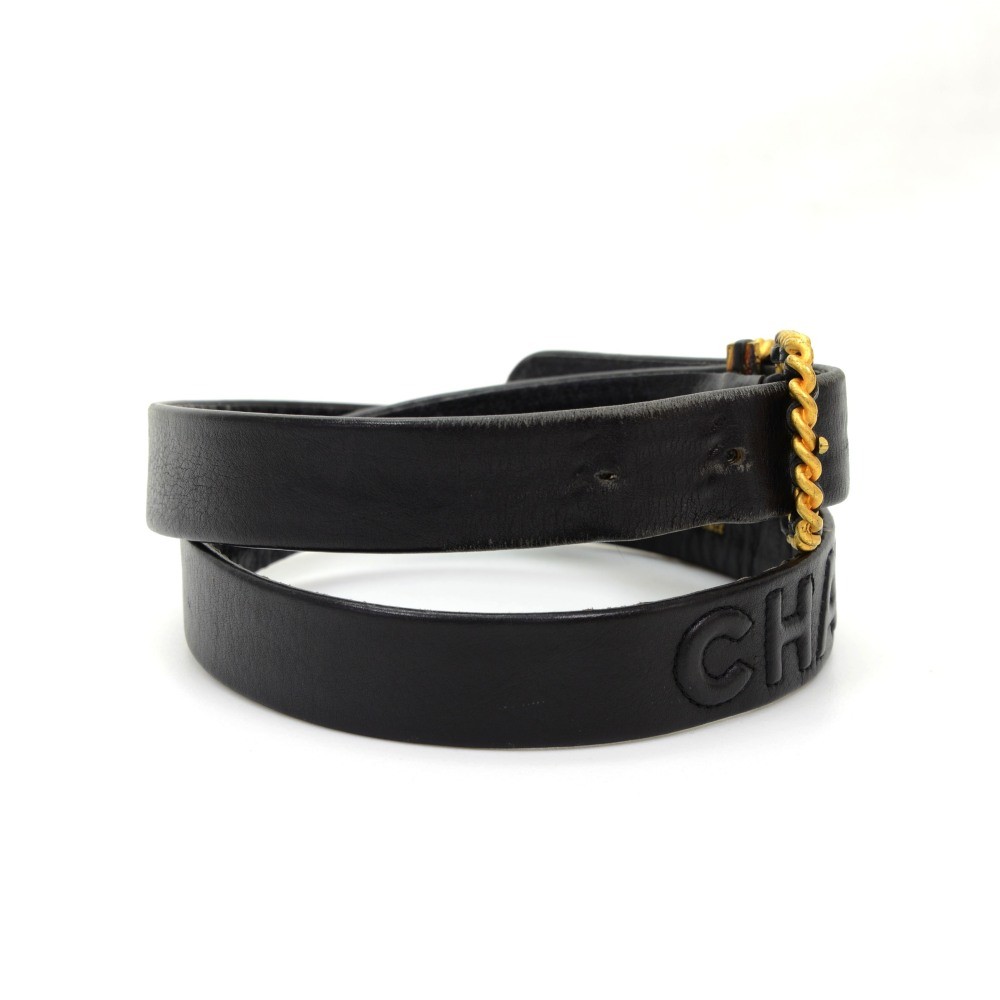 Chanel Vintage Chanel Black Leather Gold Tone Chain Buckle Belt