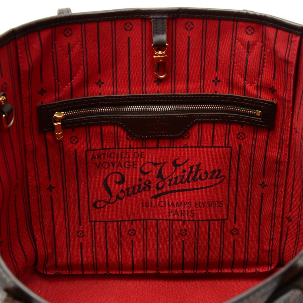 🌸Louis Vuitton Neverfull MM Damier Ebene Cherry Red Tote Shoulder Bag(CA0123)🌸