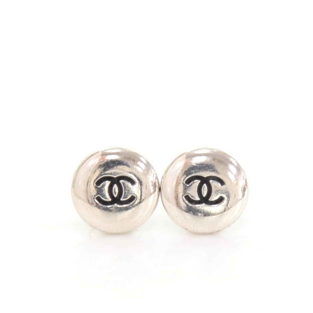 Chanel Chanel Silver Tone CC Logo Small Round Earrings