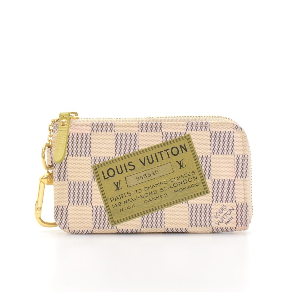 Authentic Louis Vuitton Damier Azur Pochette Cles Coin Case pouch With key  ring
