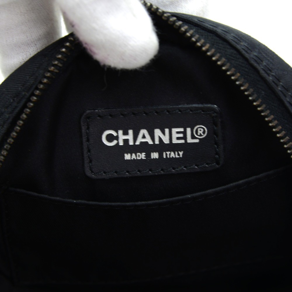 Chanel Chanel Travel Line Black Jacquard Nylon Round Pouch Hand Bag