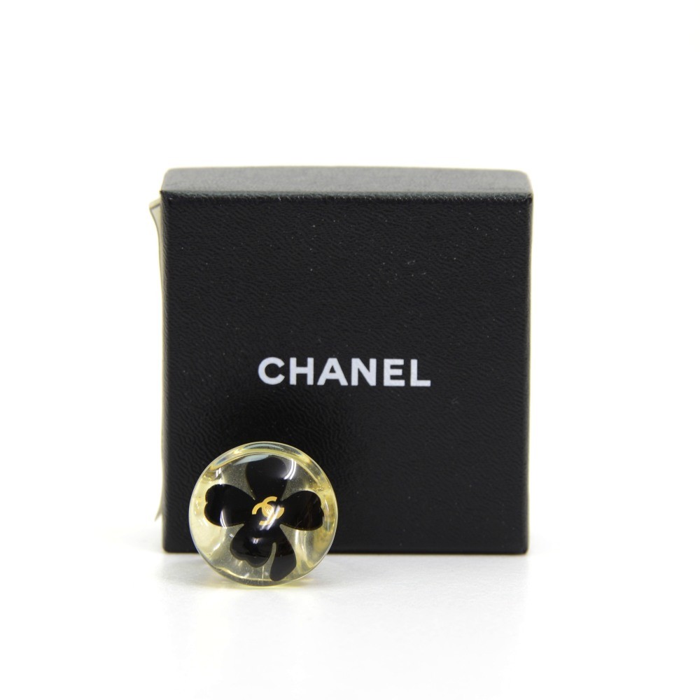 Chanel Chanel Black Clover Motif Clear Plastic Ring