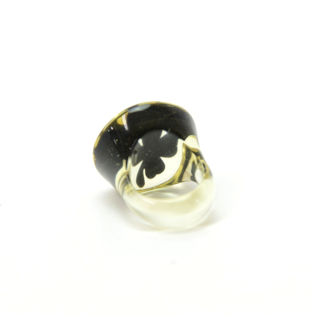Chanel Chanel Black Clover Motif Clear Plastic Ring