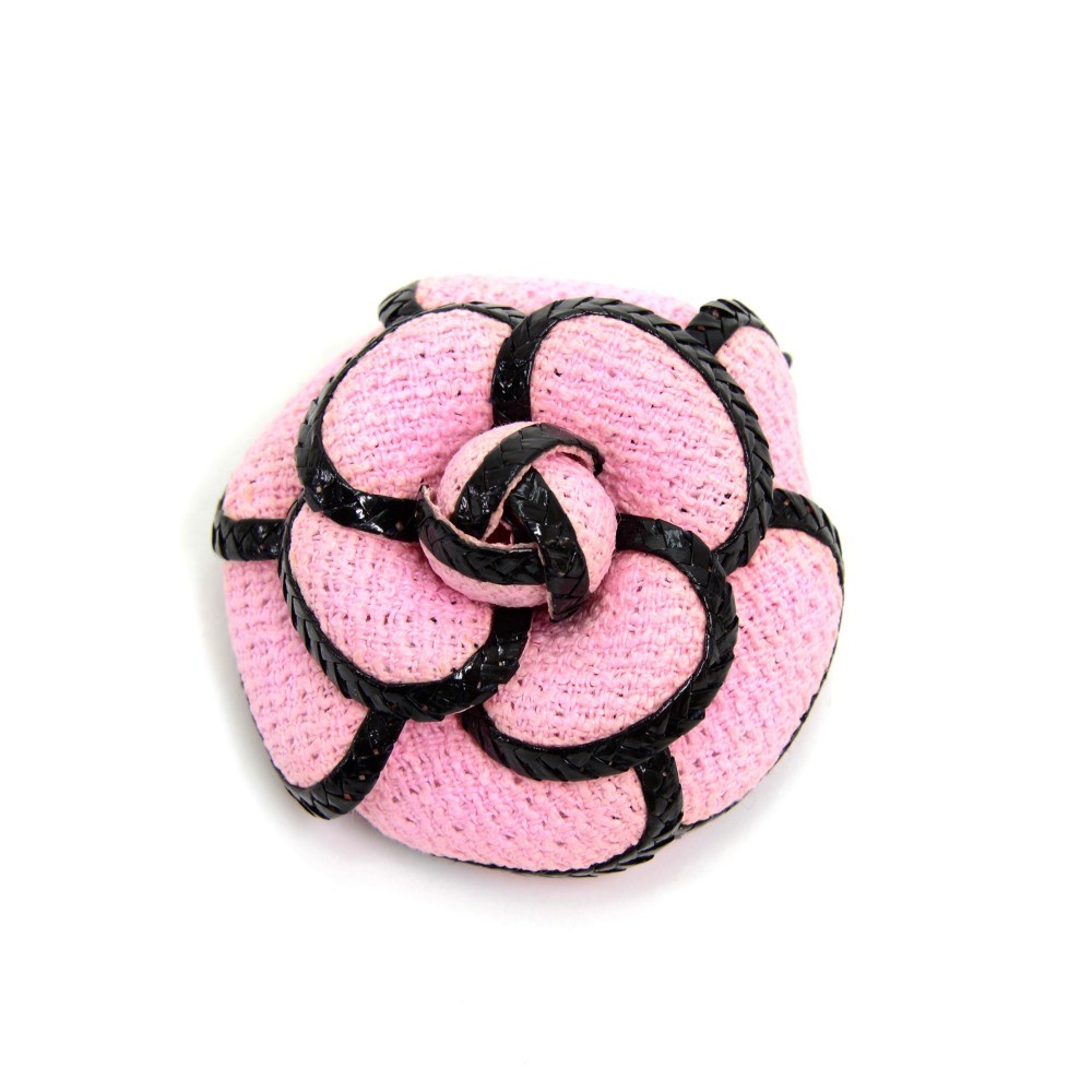 Chanel Chanel Pink x Black Piping Camellia Flower Brooch Pin