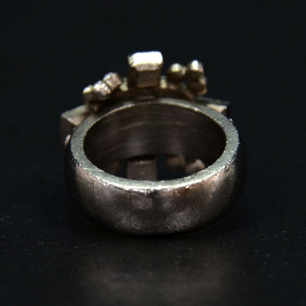 Chanel Chanel Silver Tone CC Logo Ring With Stone