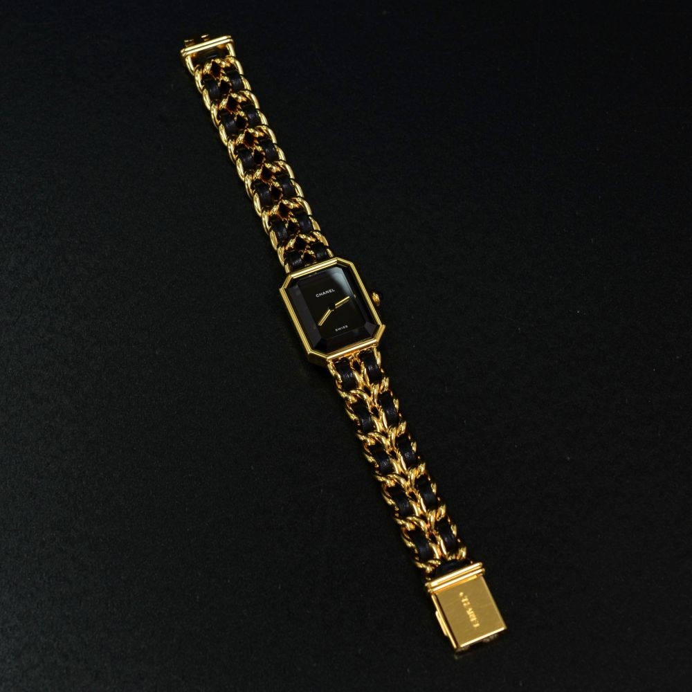 Chanel Chanel Premiere Ladies Gold Plated Quartz Black Leather Wrist