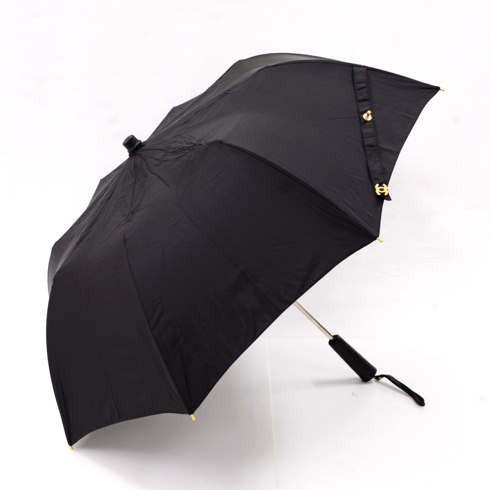 Chanel Chanel Black Nylon Collapsed Umbrella With Quilted Patent