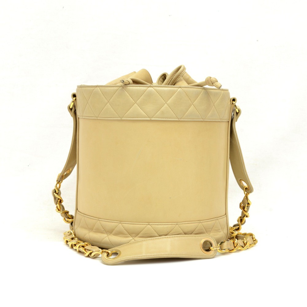 Chanel Vintage Chanel Bucket Beige Leather Large Shoulder Bag