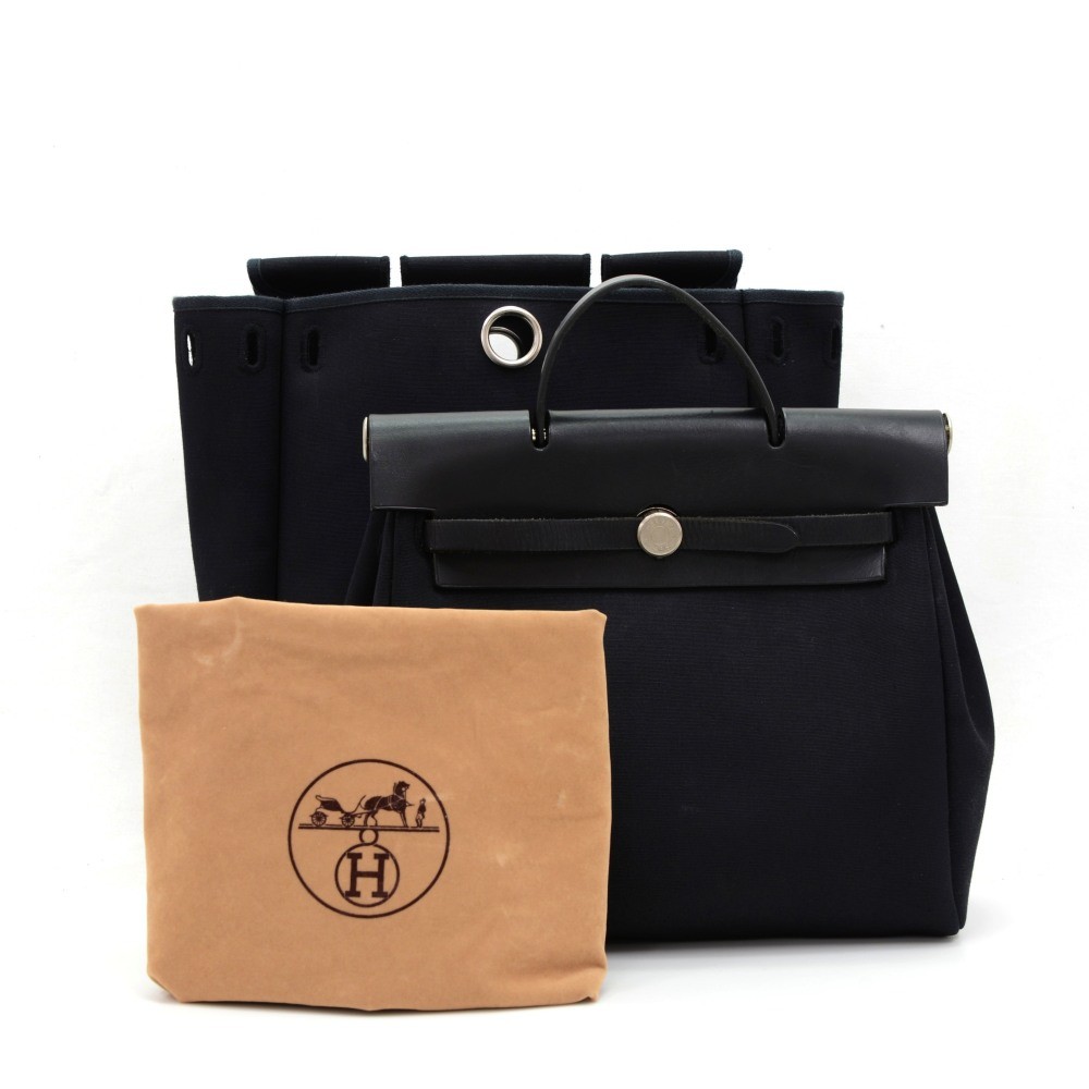 Hermes Hermes Herbag Ado 2 in 1 Black Canvas Leather Backpack Bag