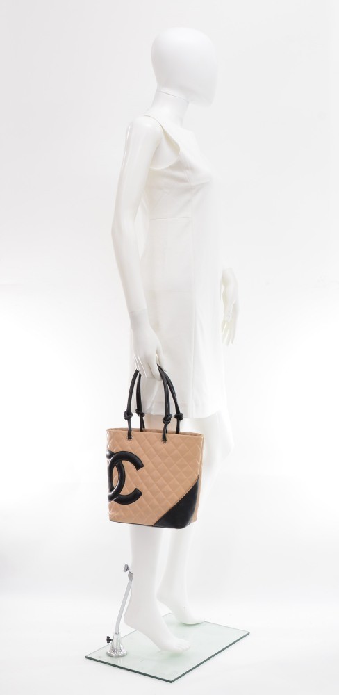 Chanel Chanel Cambon Beige x Black Quilted Leather Tote Hand Bag