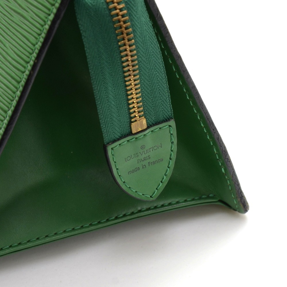 Vintage Louis Vuitton green epi tote bag in V shaped triangle