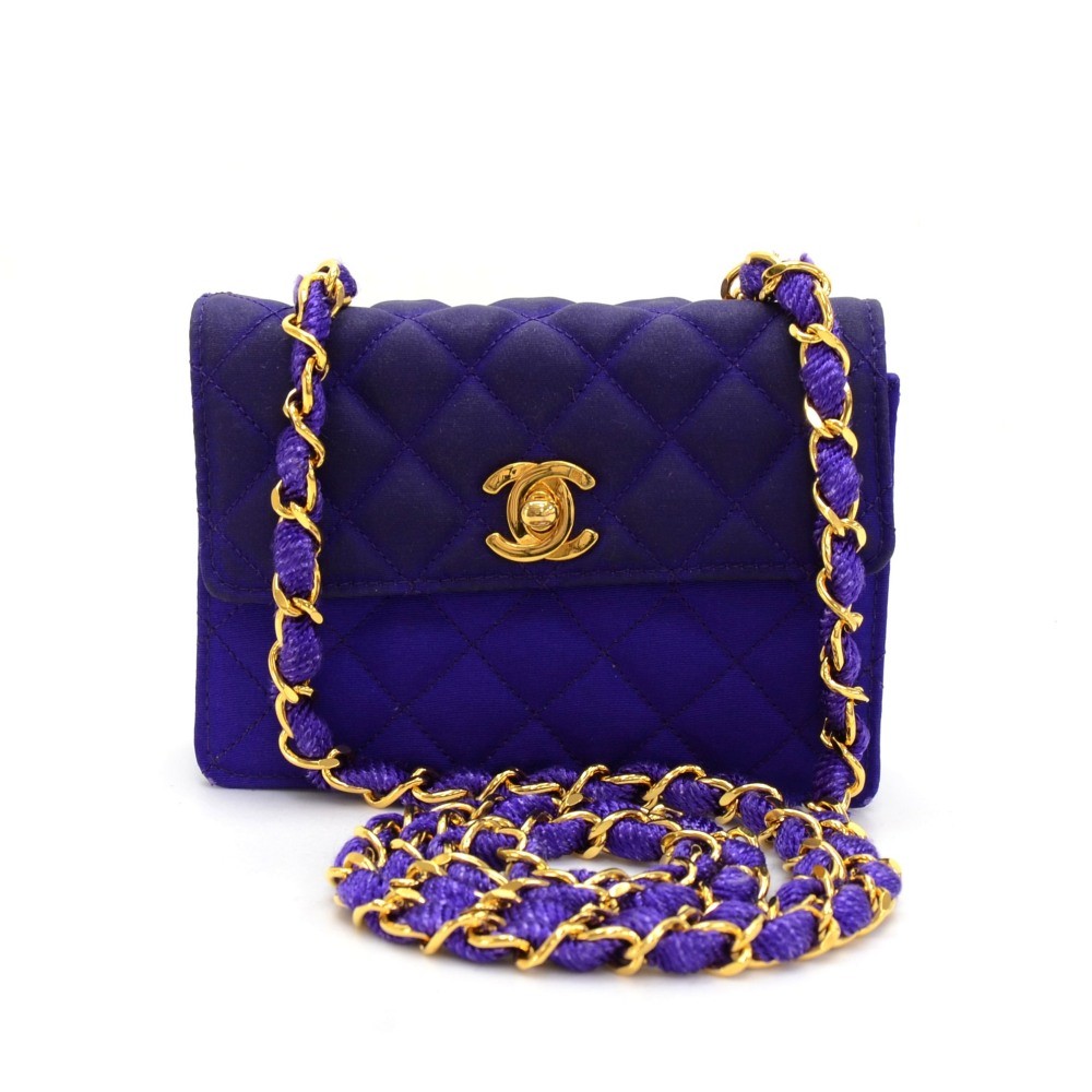 Chanel Vintage Chanel Purple Quilted Nylon Shoulder Flap Mini Bag Ex