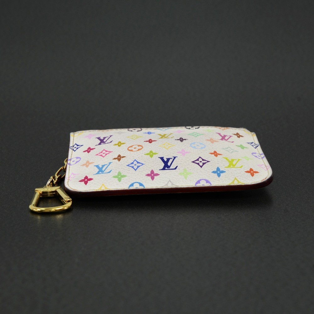 Louis Vuitton White Monogram Multicolor Key Pouch Pochette Cles Keychain  863509