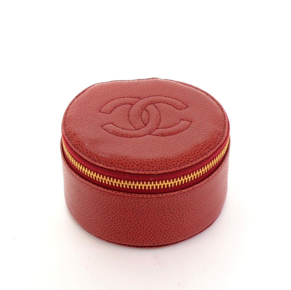 Chanel Vintage Chanel Red Caviar Leather Jewelry Case Pouch