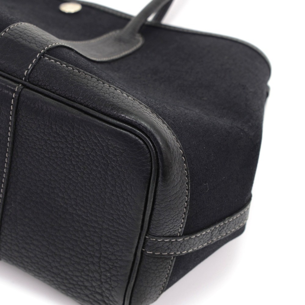 Hermes Hermes Garden Party TPM Black Leather Canvas Hand Bag + Strap