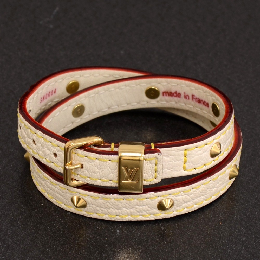 Louis Vuitton White Suhali Leather S-Lock Cuff Bracelet - Yoogi's