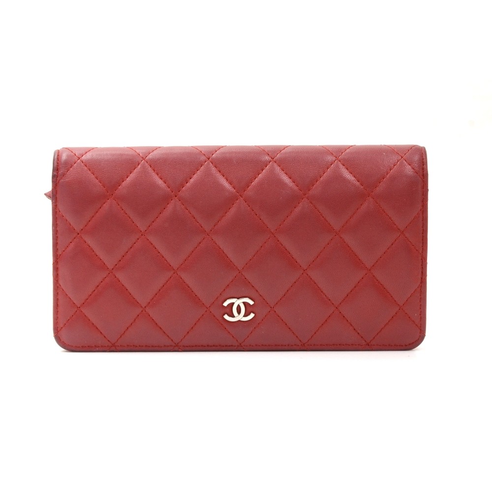 chanel red long wallet leather