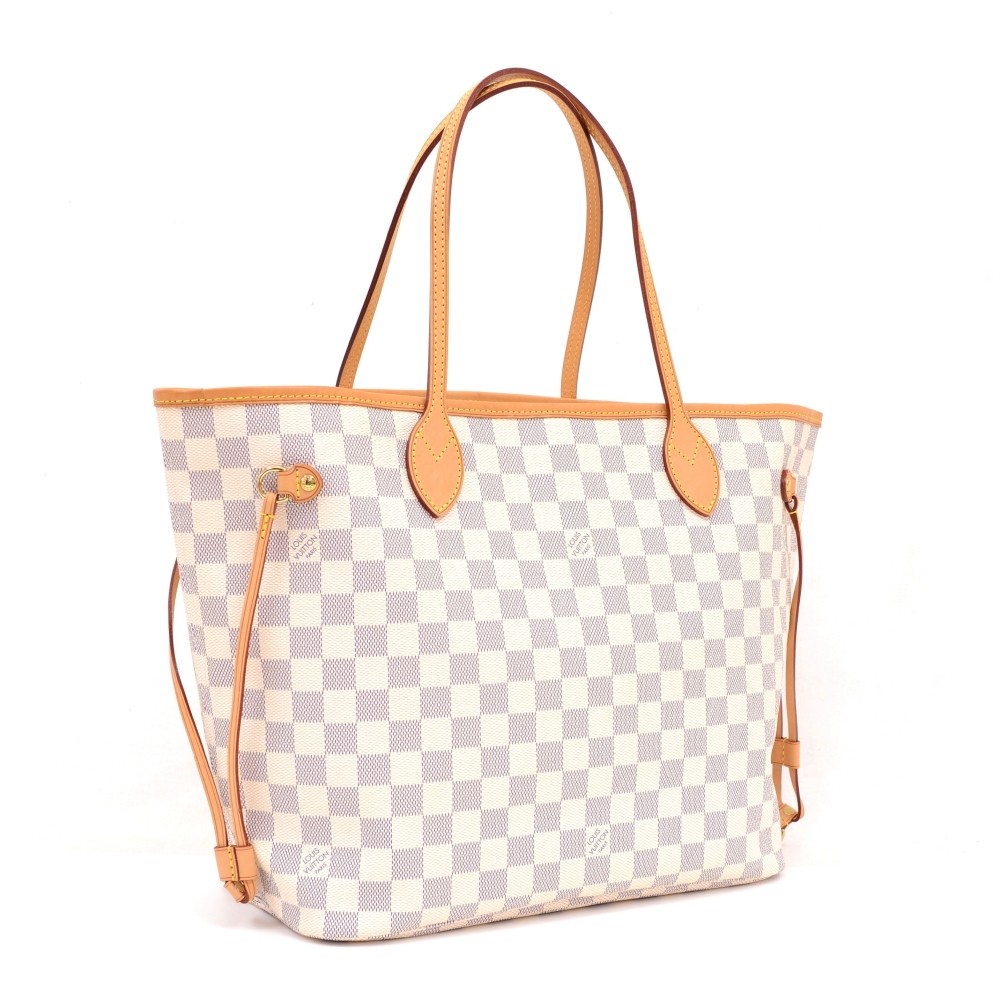 Louis Vuitton Neverfull Tote MM White Canvas Damier Azur for sale