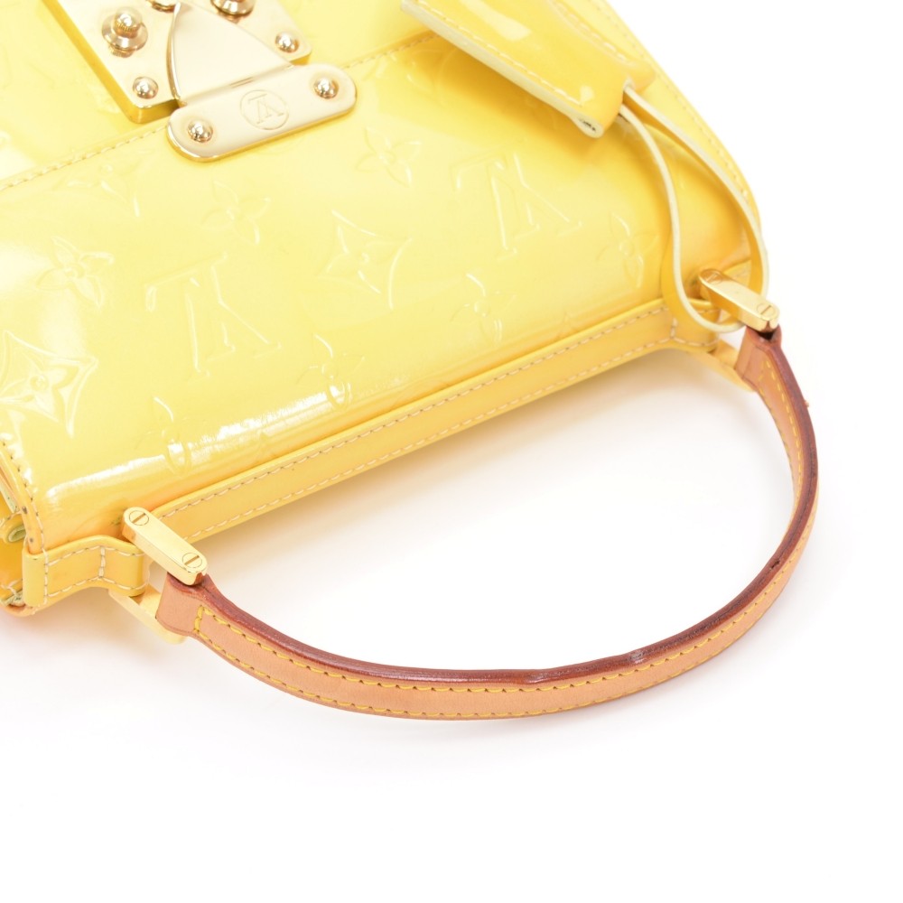 Auth LOUIS VUITTON Spring Street Baby yellow Vernis hand bag