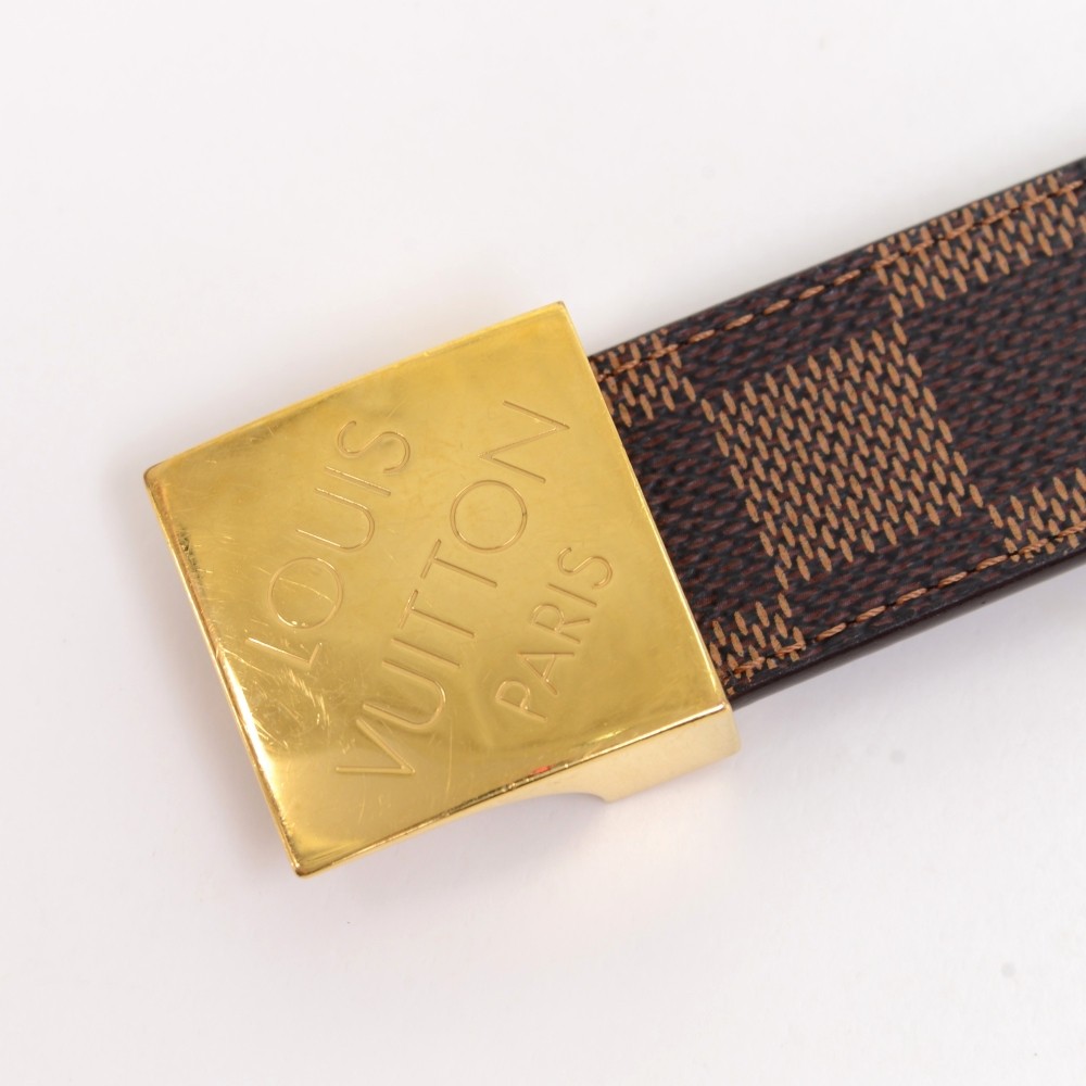 Louis Vuitton Damier Ebene LV Paris Buckle Belt 85 34 Gold