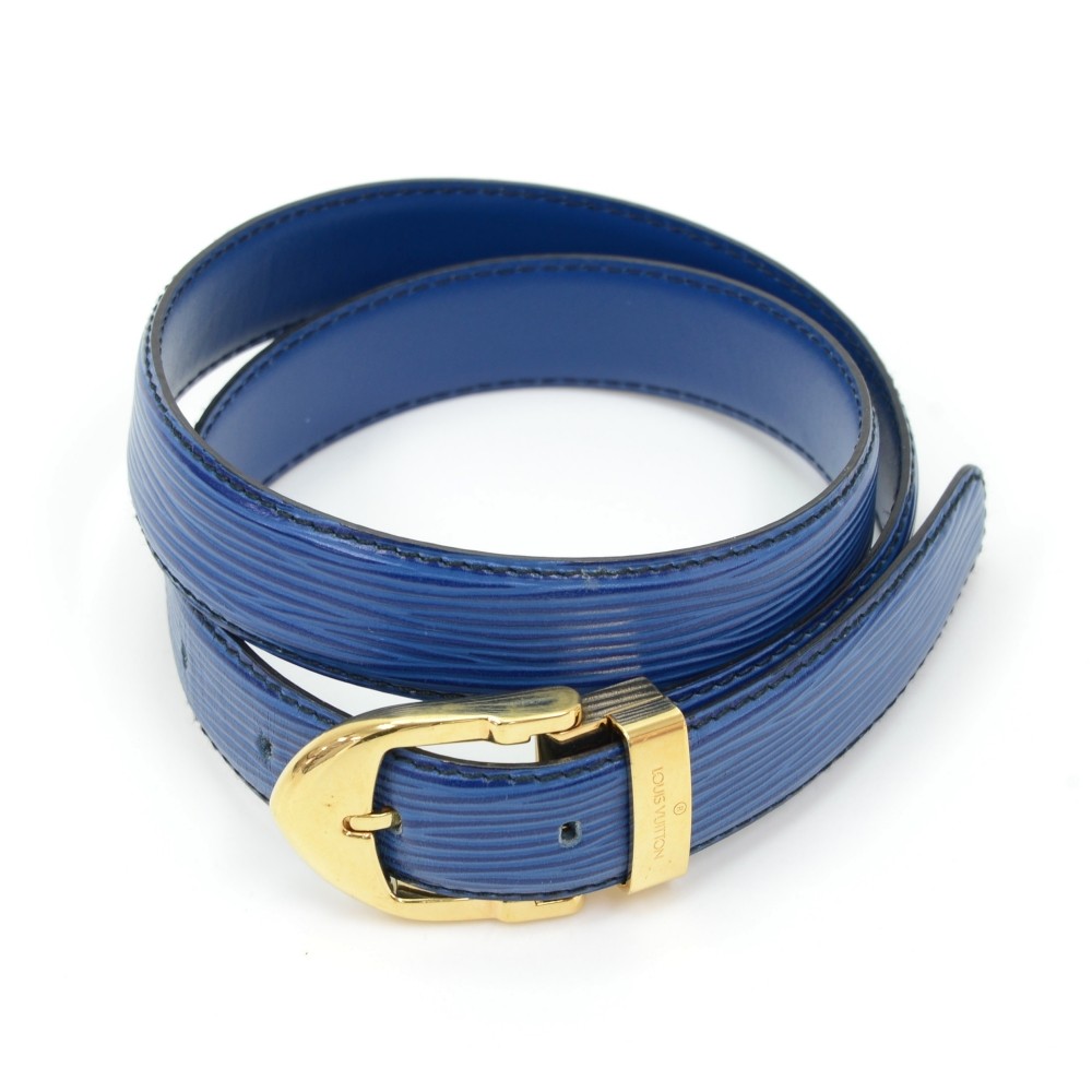 Louis Vuitton Blue Marine Epi Leather LV Initials Belt 90CM Louis Vuitton