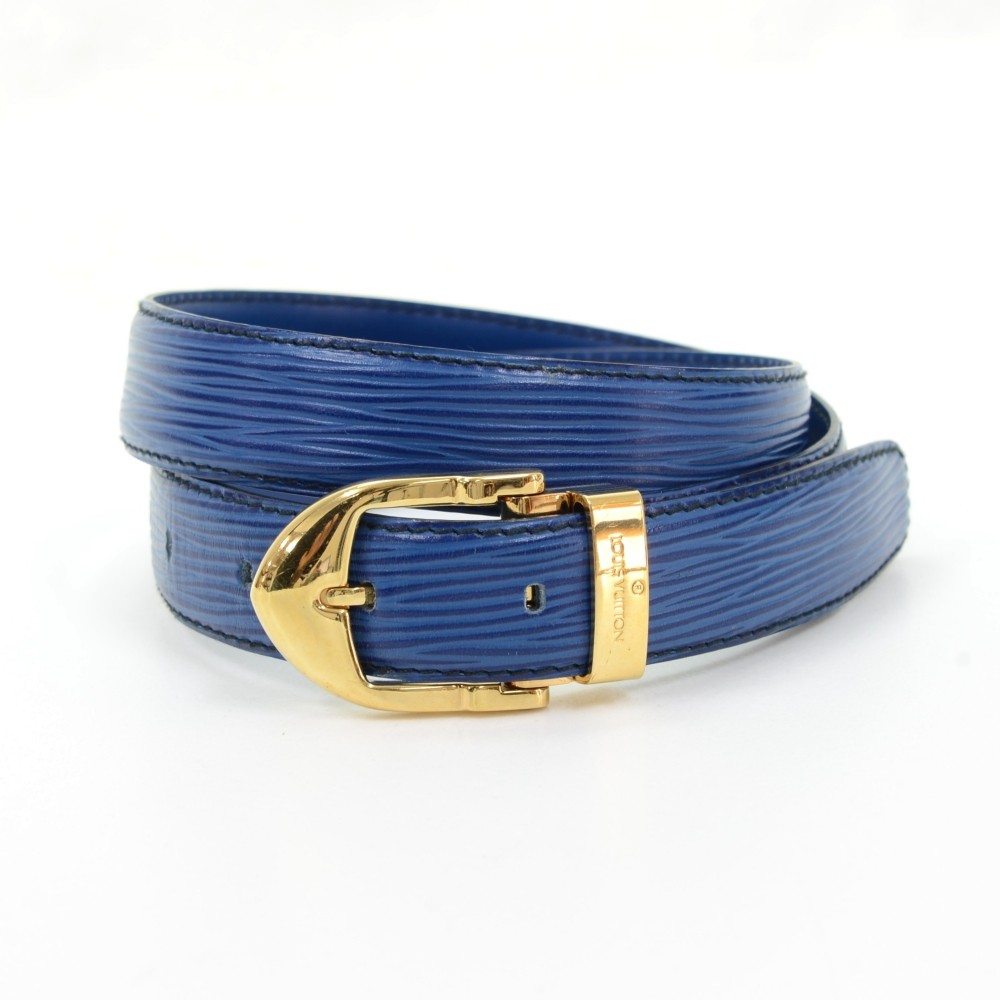 Louis Vuitton Blue Epi Leather Ceinture Belt White gold Metal ref.337707 -  Joli Closet