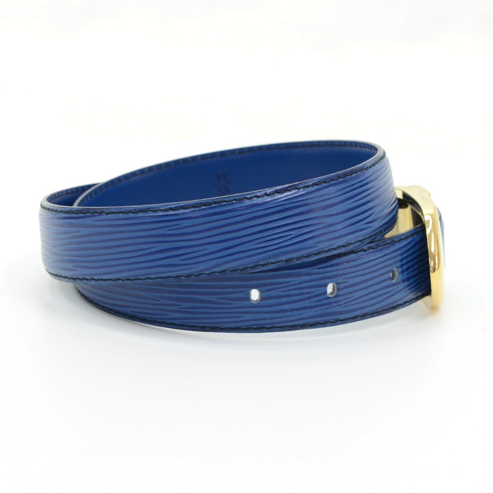 Louis Vuitton Blue Epi Leather Ceinture Belt White gold Metal ref