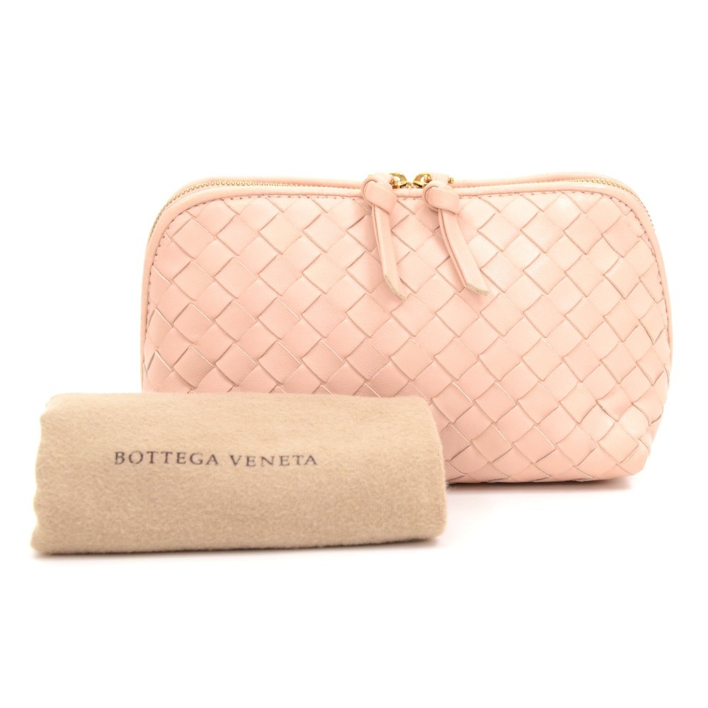 Bottega Bottega Veneta Light Pink Leather Cosmetic Pouch Clutch