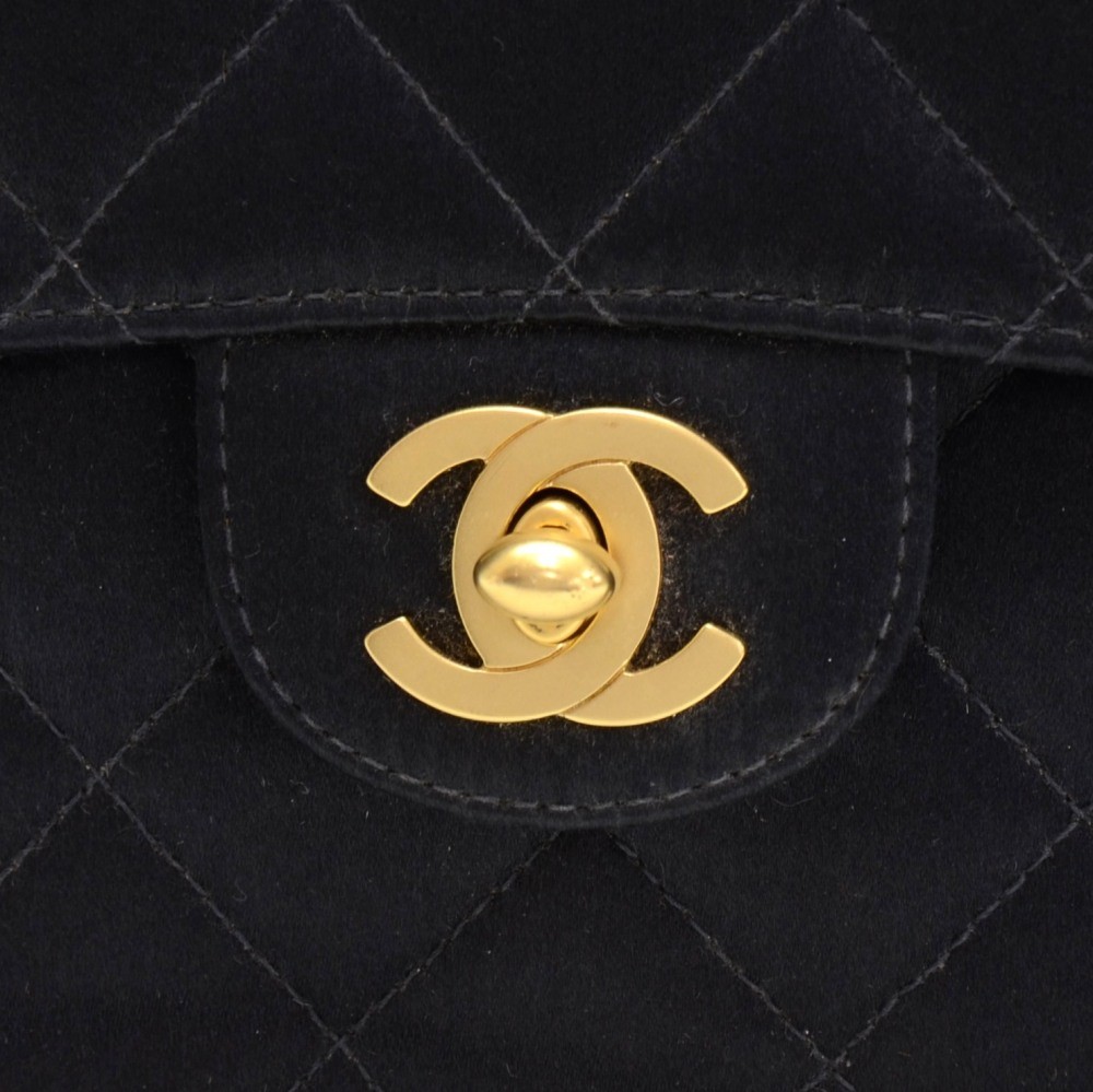 Chanel Vintage Chanel Black Quilted Satin Shoulder Mini Flap Bag