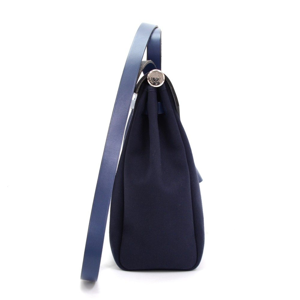 Hermès // Navy & White Canvas Herbag PM Leather Backpack – VSP
