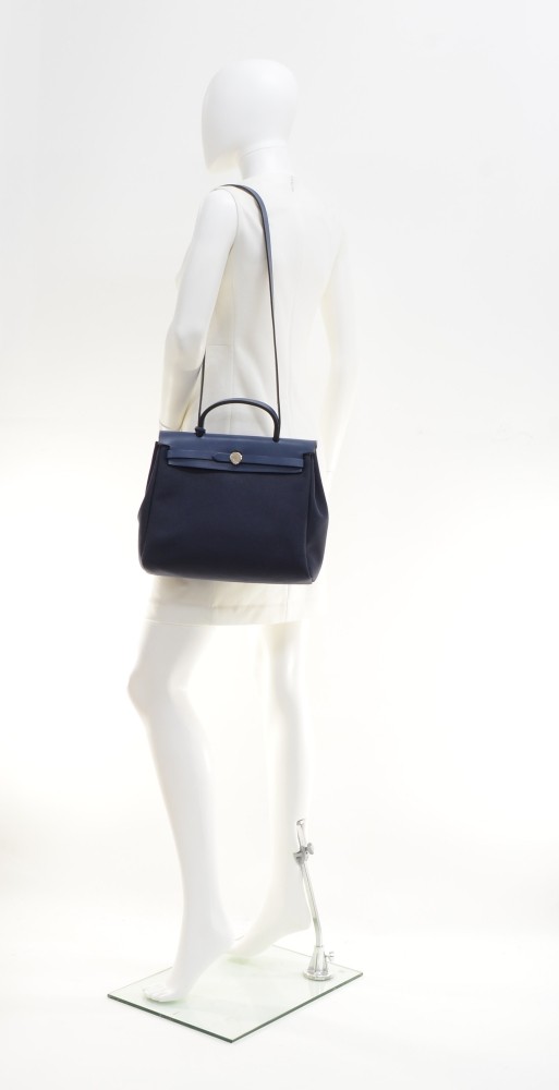 Hermès // Black Canvas & Leather 31 Herbag PM Two-Way Shoulder Bag