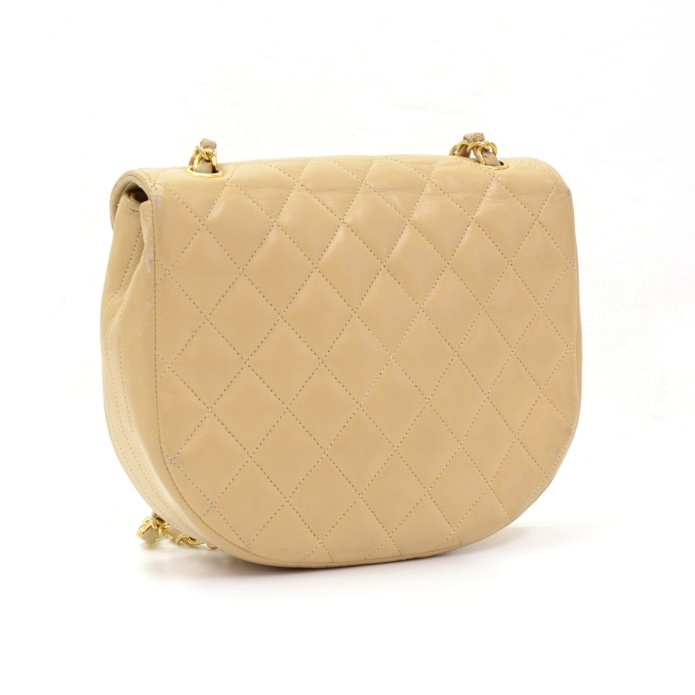 Chanel Beige/Tan Vintage Quilted Lambskin Maxi Single Flap Bag GHW