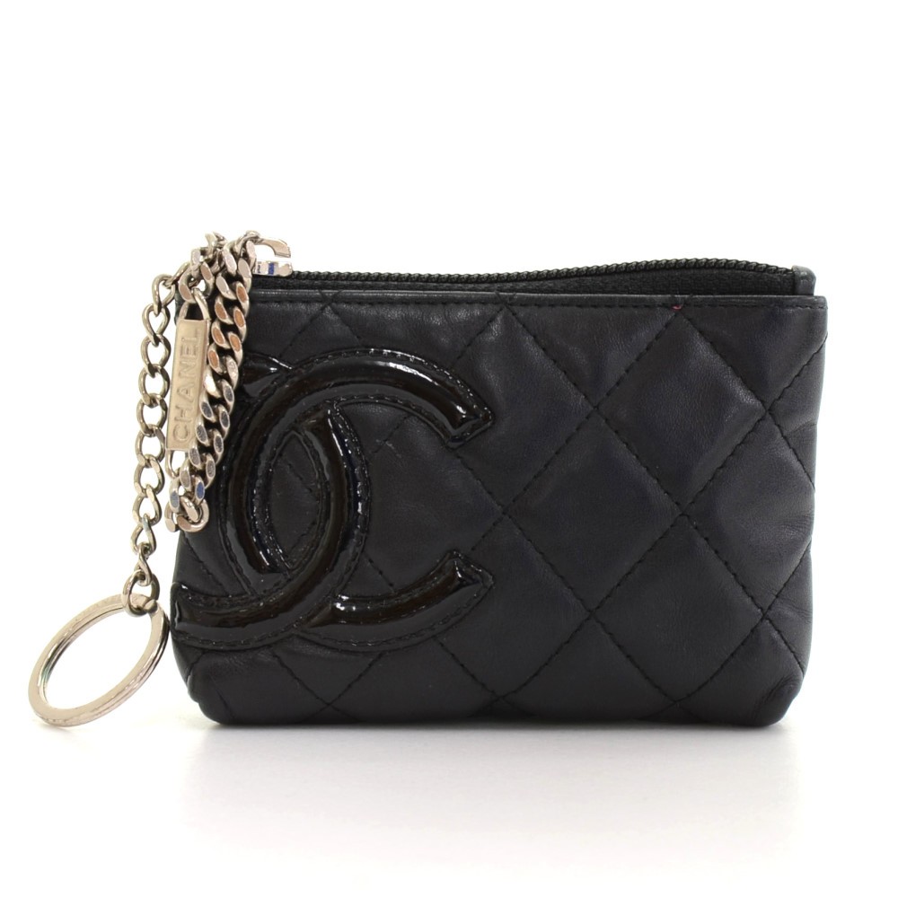 Chanel Black Quilted Lambskin Leather cc Enamel Card Holder with