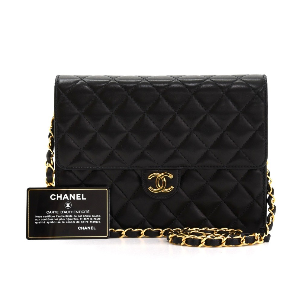 Chanel Chanel 9 inch Black Quilted Leather Shoulder Classic Flap Bag