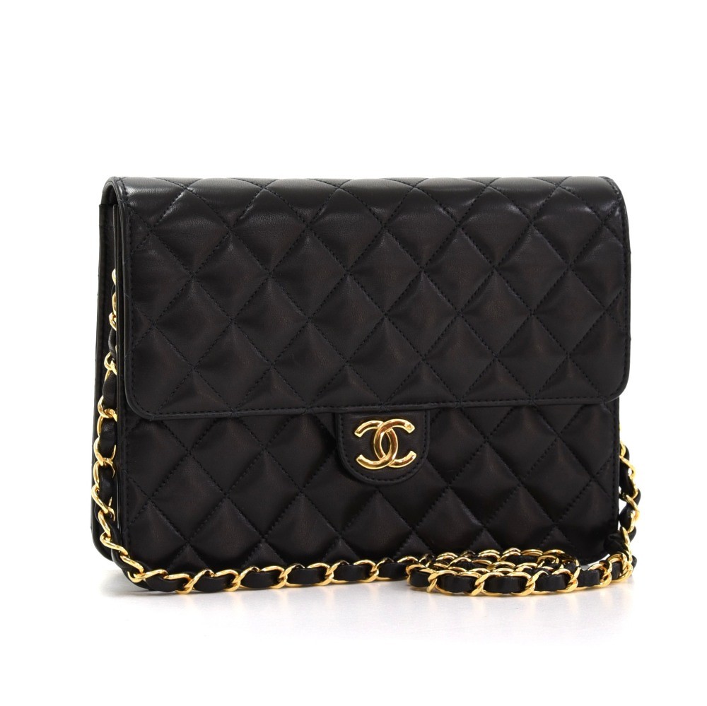 Chanel Chanel 9 inch Black Quilted Leather Shoulder Classic Flap Bag