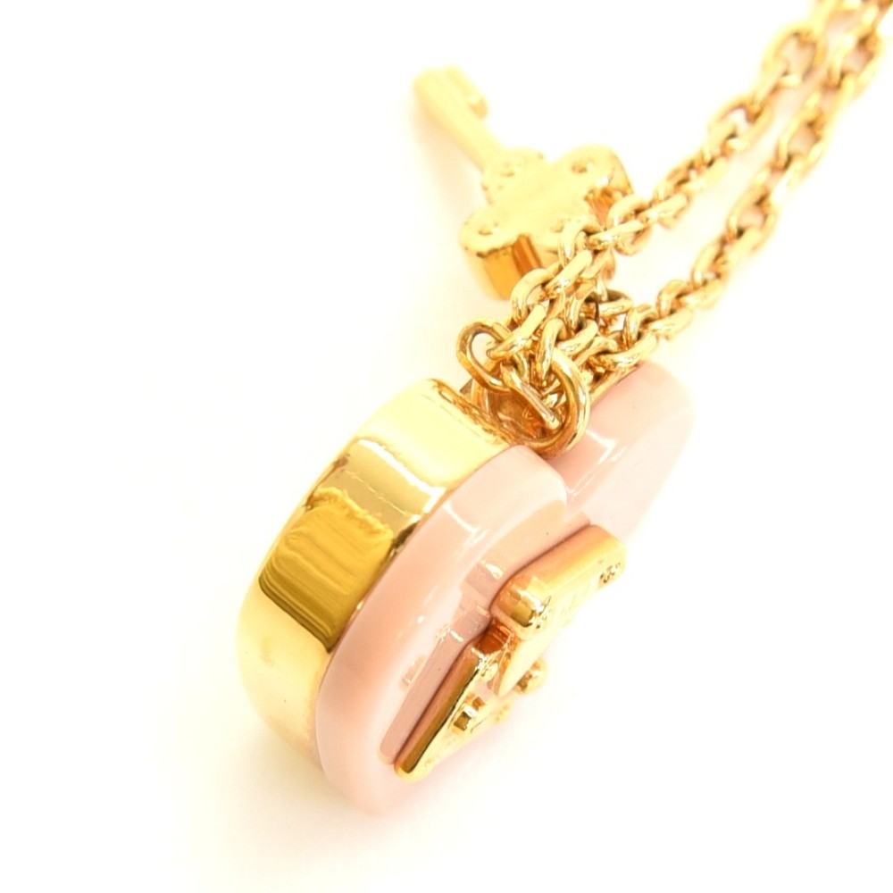 LOUIS VUITTON Heart Necklace Pendant Pink Gold Tone LV Auth 20954