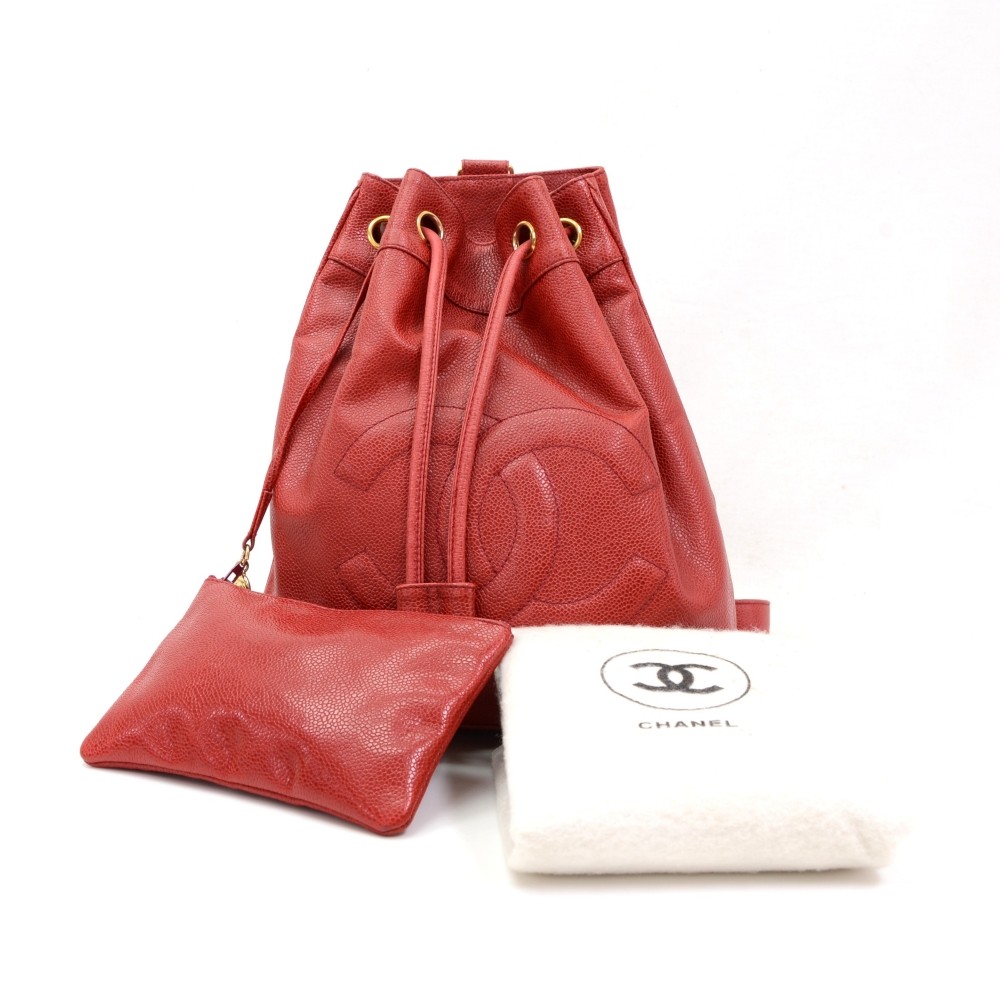 Chanel Vintage Chanel Red Caviar Leather Bucket Shoulder Bag