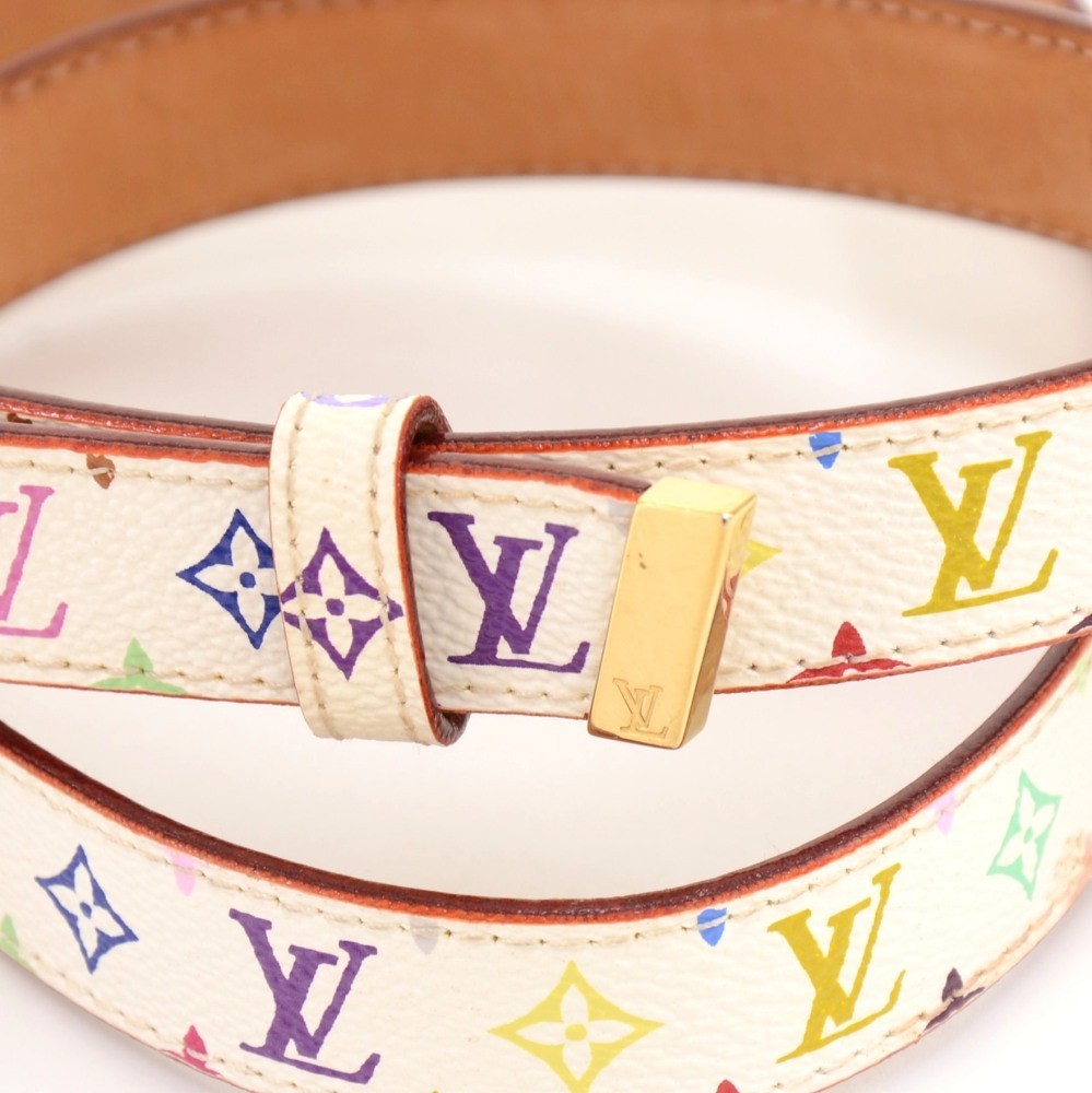 LOUIS VUITTON Vintage Monogram Belt #70/28 Bron Multicolor White Leather  LB0063