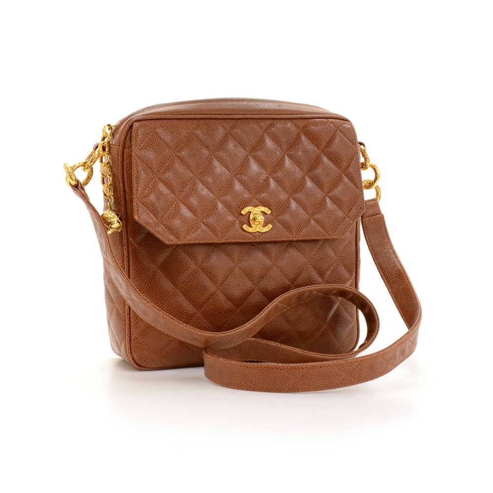 Chanel Vintage Chanel Brown Quilted Caviar Leather Tote Shoulder Bag