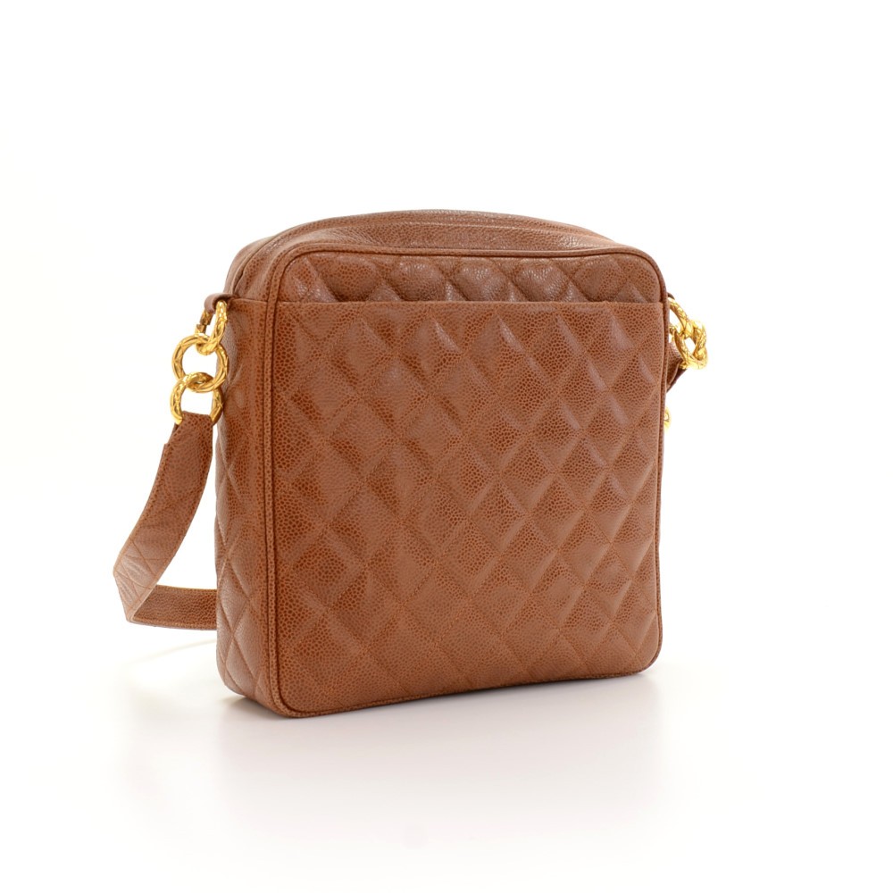 Chanel Vintage Chanel Brown Quilted Caviar Leather Tote Shoulder Bag