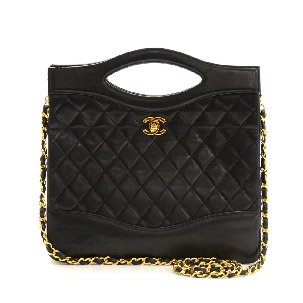 Chanel Chanel Black Quilted Leather 2 Way Shoulder Hand Bag