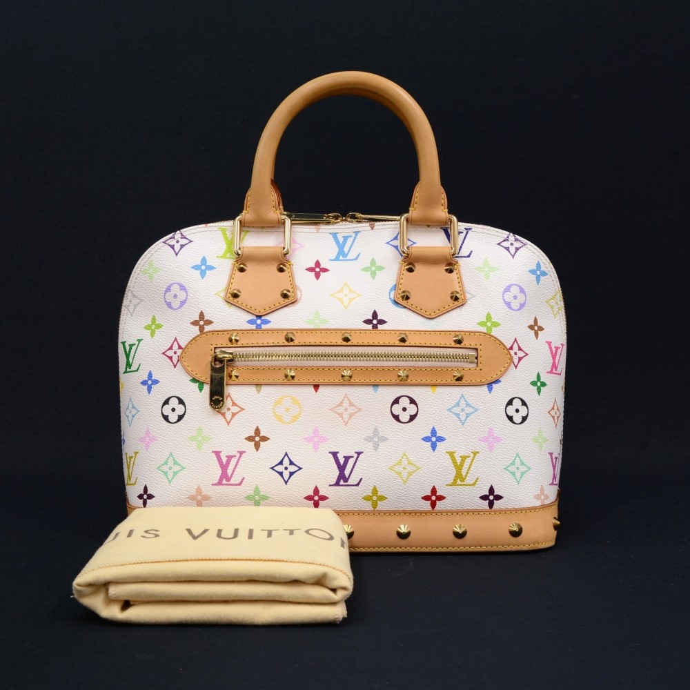 Louis Vuitton White Multicolor Monogram Alma MM Top Handle Bag – Encore Plus