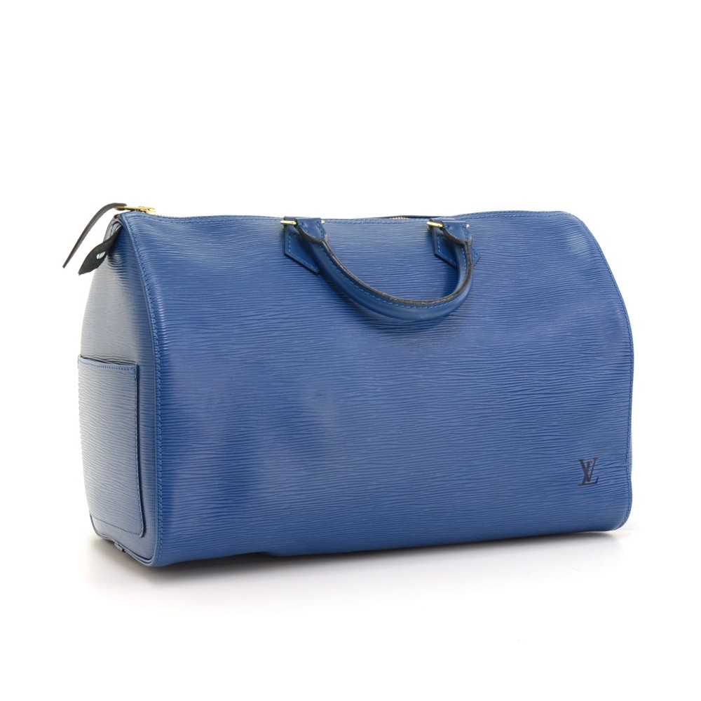 Louis Vuitton Blue Epi Leather Speedy 35 Boston Bag ref.540466 - Joli Closet