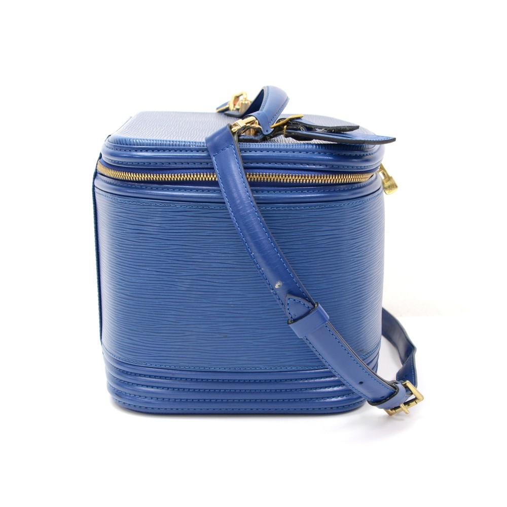 Louis Vuitton Vintage Blue Epi Leather Nice Vanity Case Gold