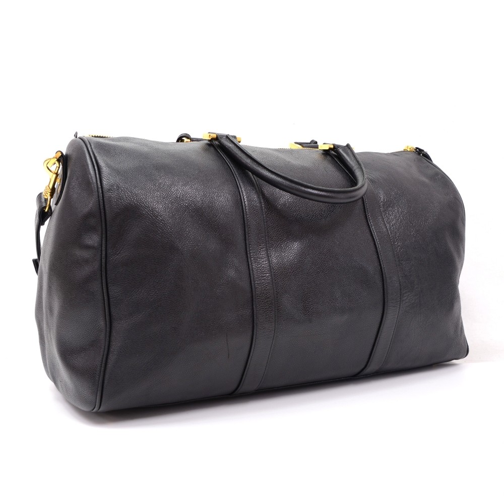 Chanel Vintage Chanel Boston Black Caviar Leather Travel Bag