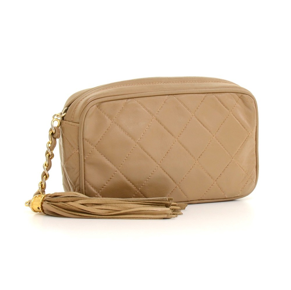 Chanel Vintage Chanel Beige Quilted Leather Tassel Mini Bag