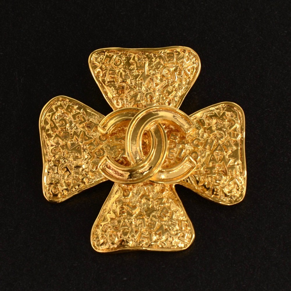 Chanel Vintage Chanel Gold Tone Cross Shaped Pin Brooch