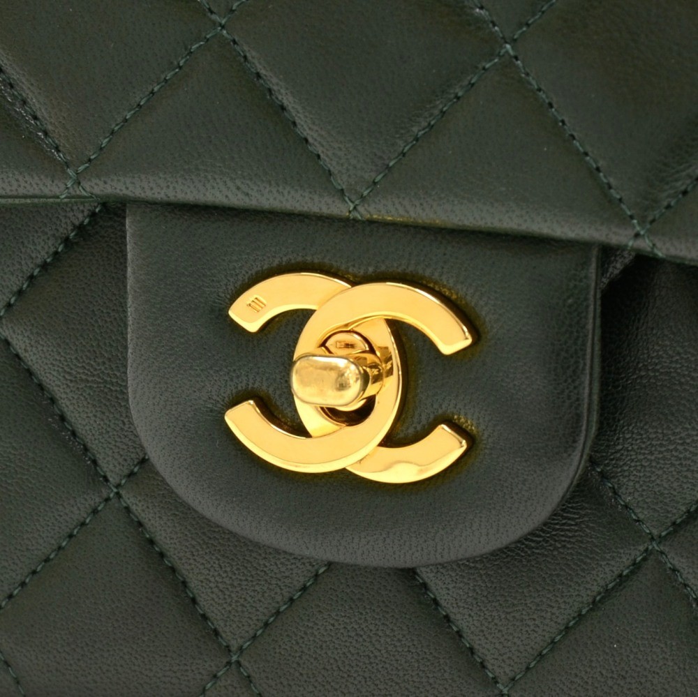 Chanel Vintage Chanel 2.55 10inch Tall Double Flap Dark Green