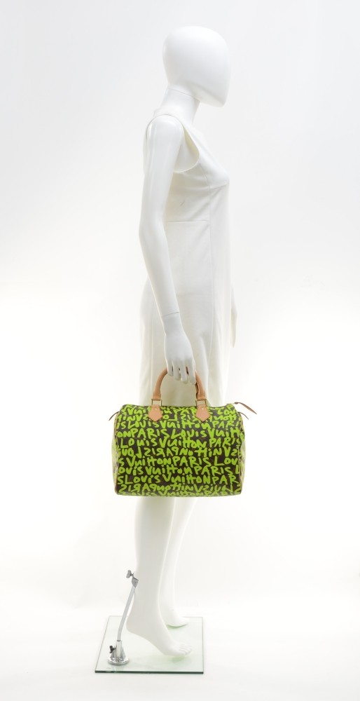 FWRD Renew Louis Vuitton Speedy 30 Bag in Green Graffiti Monogram